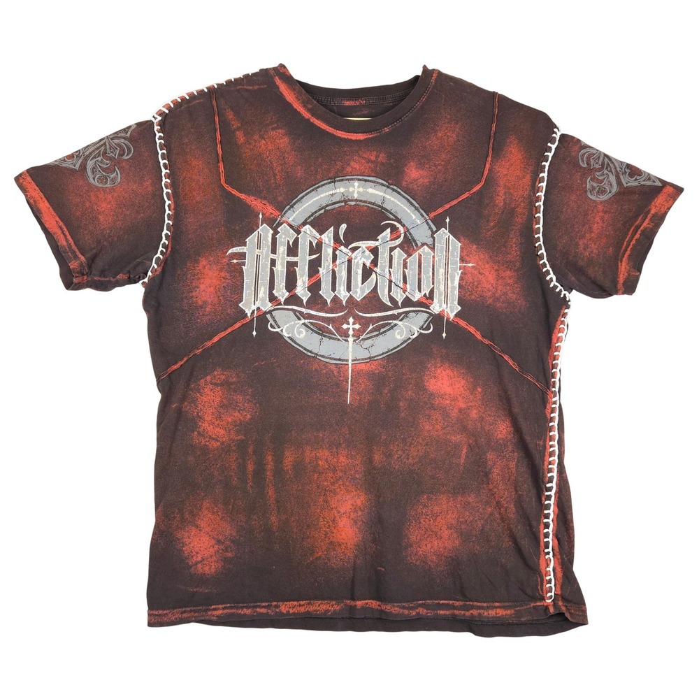 Affliction Mens 2XL‎ T Shirt Live Fast Graphic Distressed Made USA Black Red